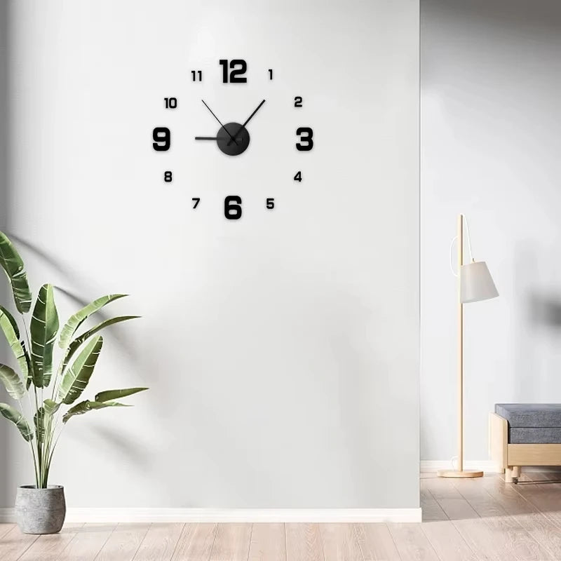 Frameless 3D Wall Clock — Modern DIY Mirror Sticker for Any Room