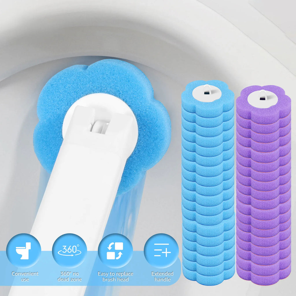 Disposable Toilet Brush Set — Hygienic Replacement Heads with Wall-Mount Holder