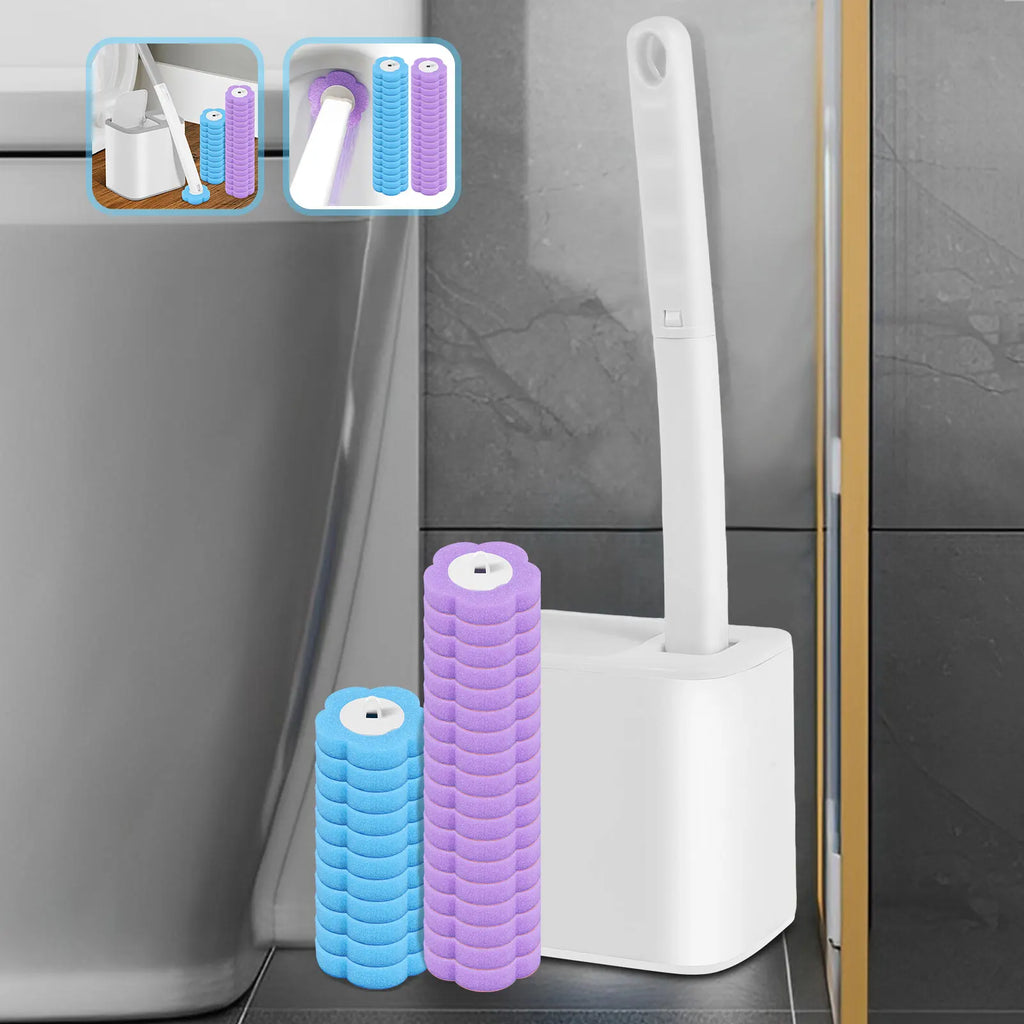 Disposable Toilet Brush Set — Hygienic Replacement Heads with Wall-Mount Holder