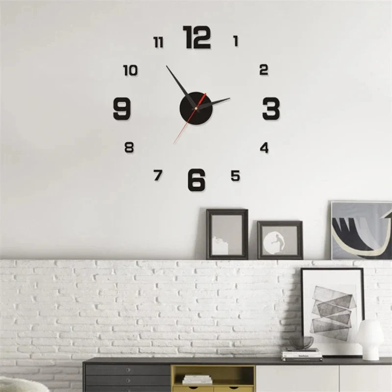 Frameless 3D Wall Clock — Modern DIY Mirror Sticker for Any Room