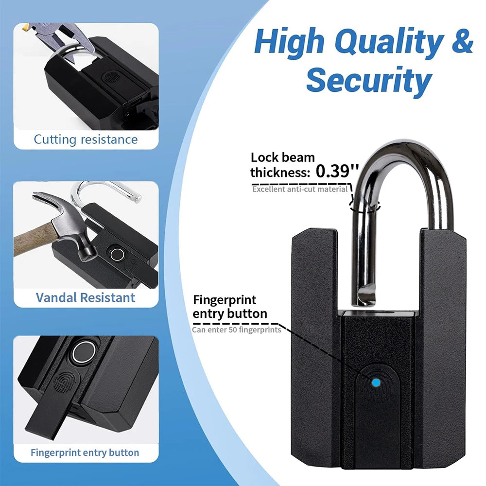 Smart Fingerprint Padlock | Keyless Biometric | IP67 Waterproof | App & Fingerprint Unlock