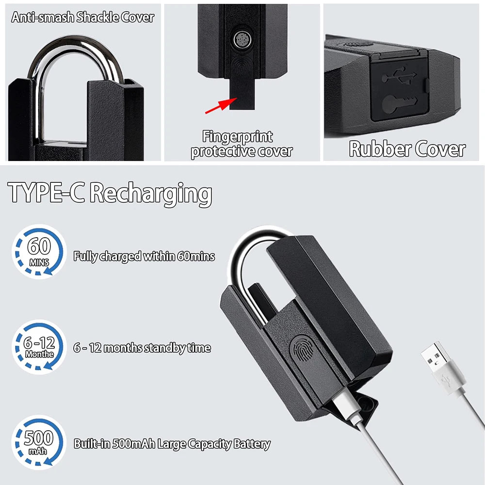 Smart Fingerprint Padlock | Keyless Biometric | IP67 Waterproof | App & Fingerprint Unlock