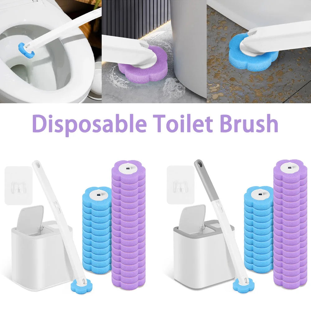 Disposable Toilet Brush Set — Hygienic Replacement Heads with Wall-Mount Holder