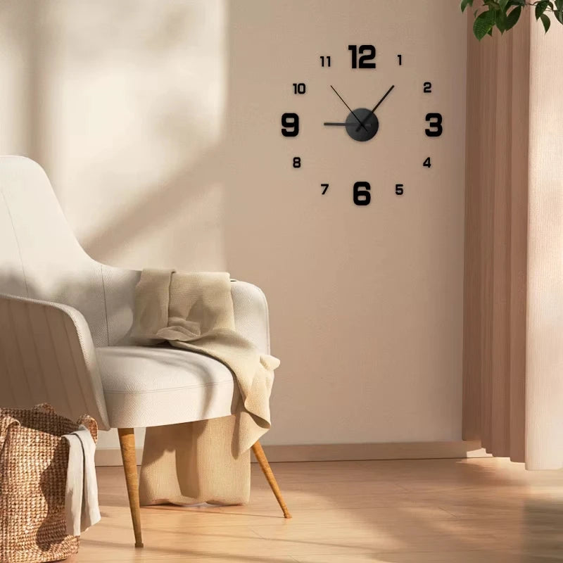 Frameless 3D Wall Clock — Modern DIY Mirror Sticker for Any Room