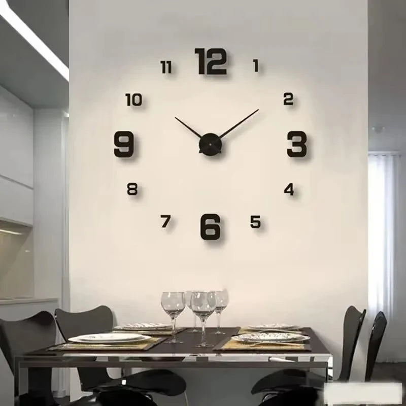 Frameless 3D Wall Clock — Modern DIY Mirror Sticker for Any Room